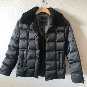 ANDREW MARC FUR DARK GREY SHINY PUFFER JACKET